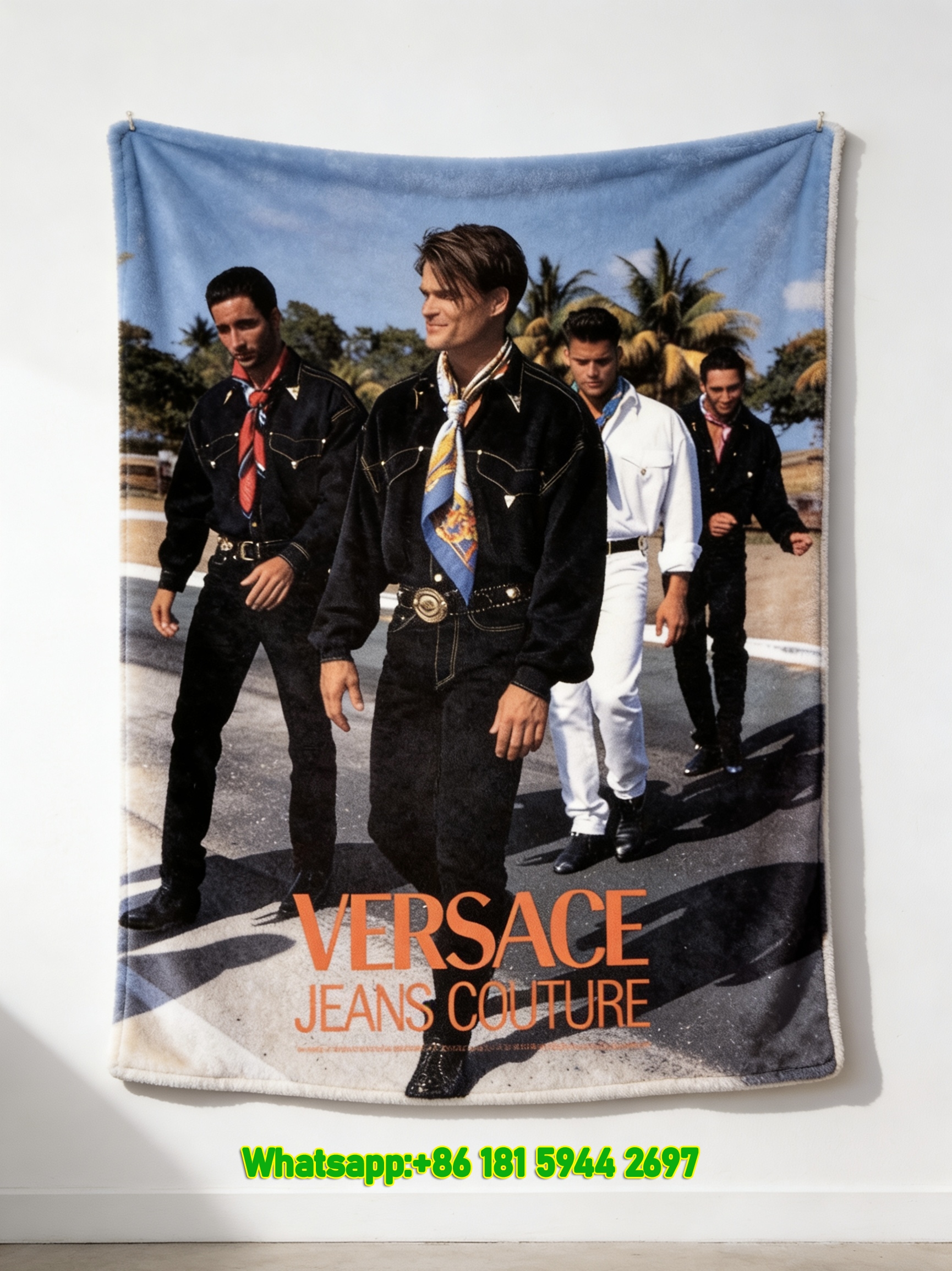 Versace Jeans Couture Black Blue Yellow Print Flannel Throw Blanket Luxury Sofa Cover Blanket IMG_1732